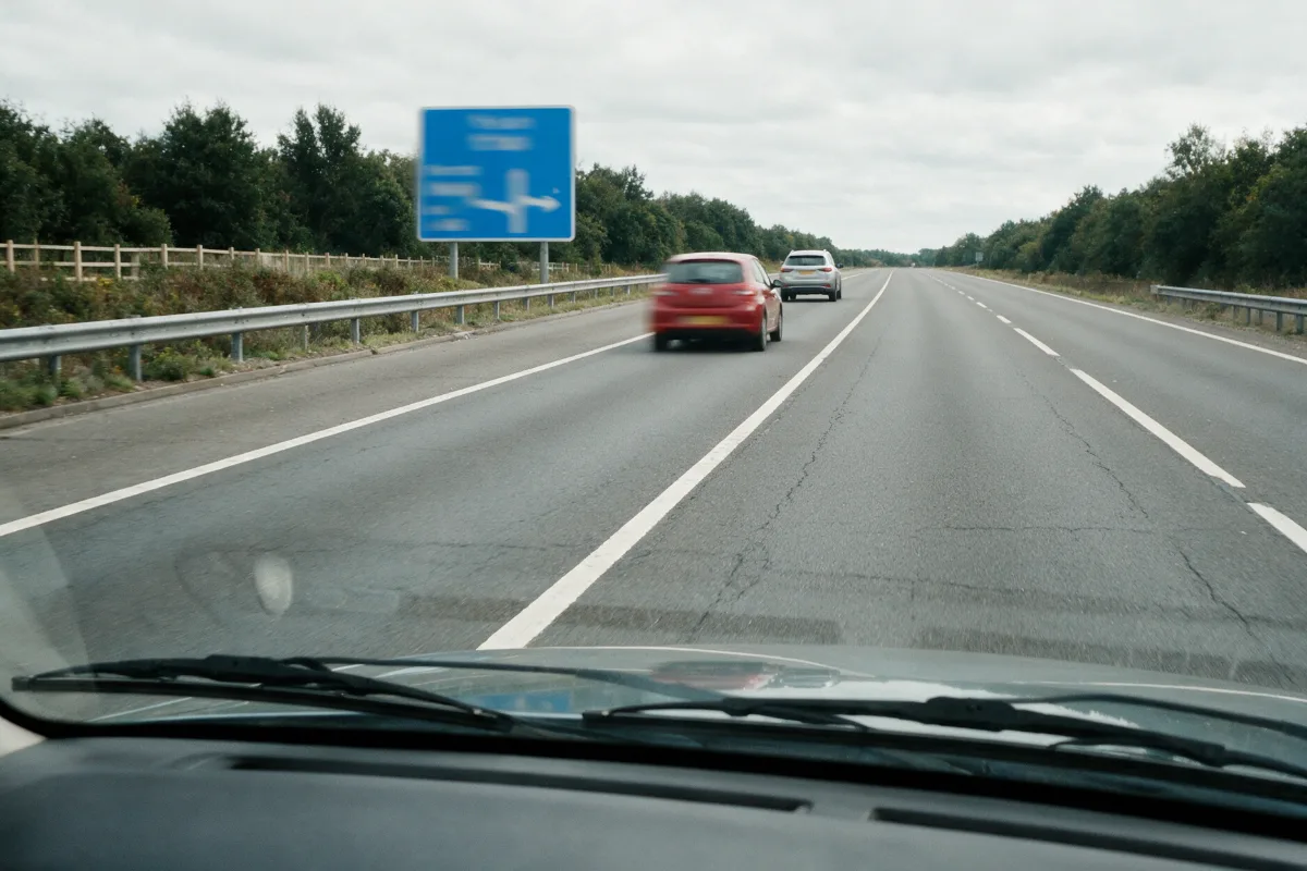Driver following the A48 towards east Cardiff with the Rumney turn ahead