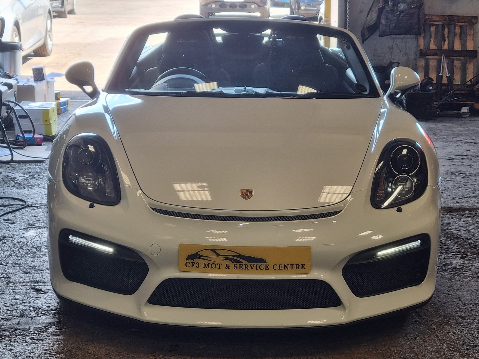Car in the repair bay at the Cardiff Accident Repair workshop on Wentloog Road, Rumney