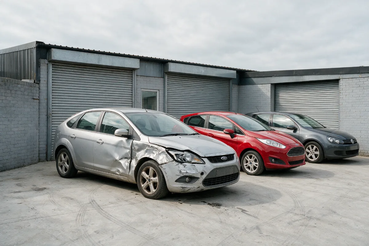 Cars parked in the yard outside the workshop units at Wentloog Buildings